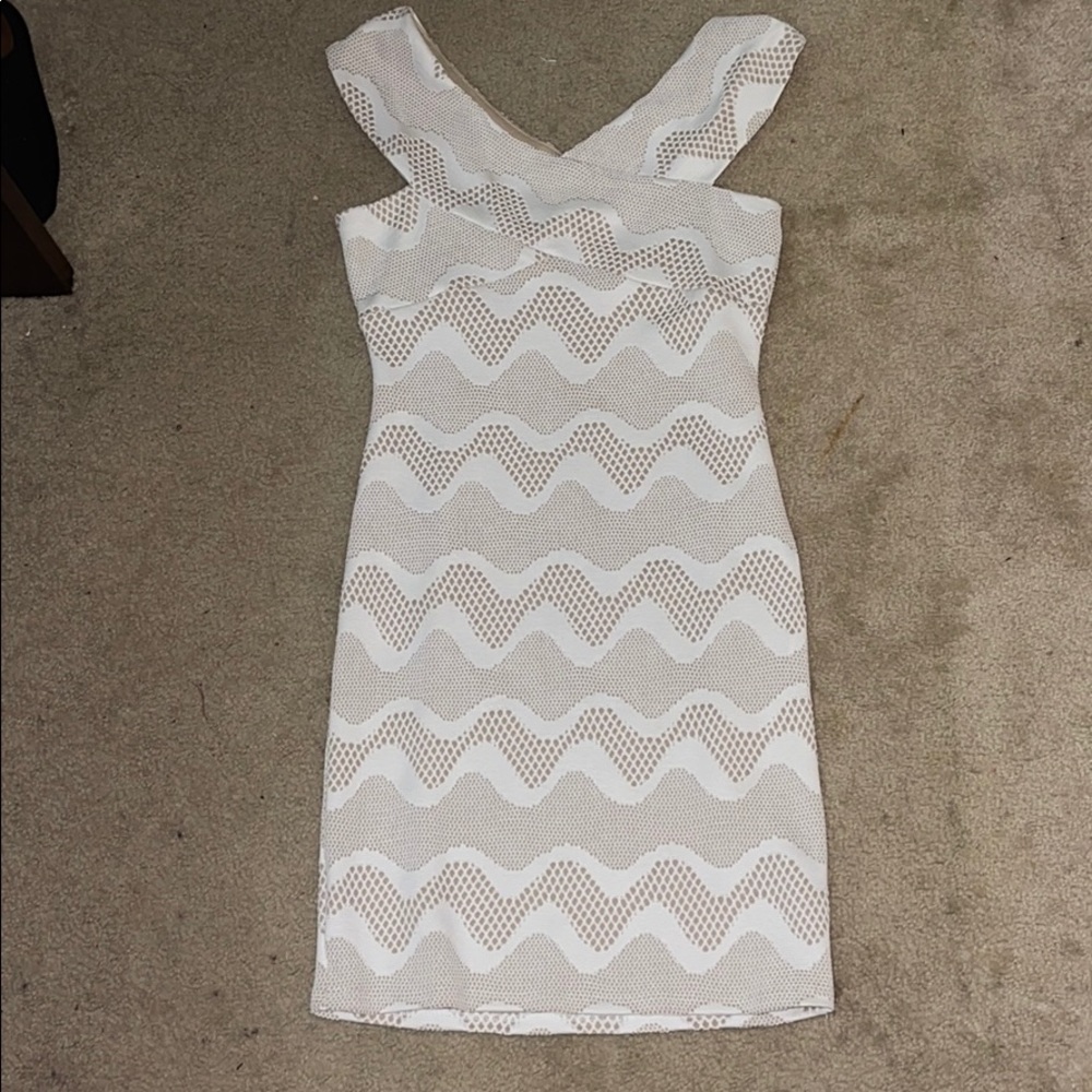 Tan and White Textured Cross Strap Dress